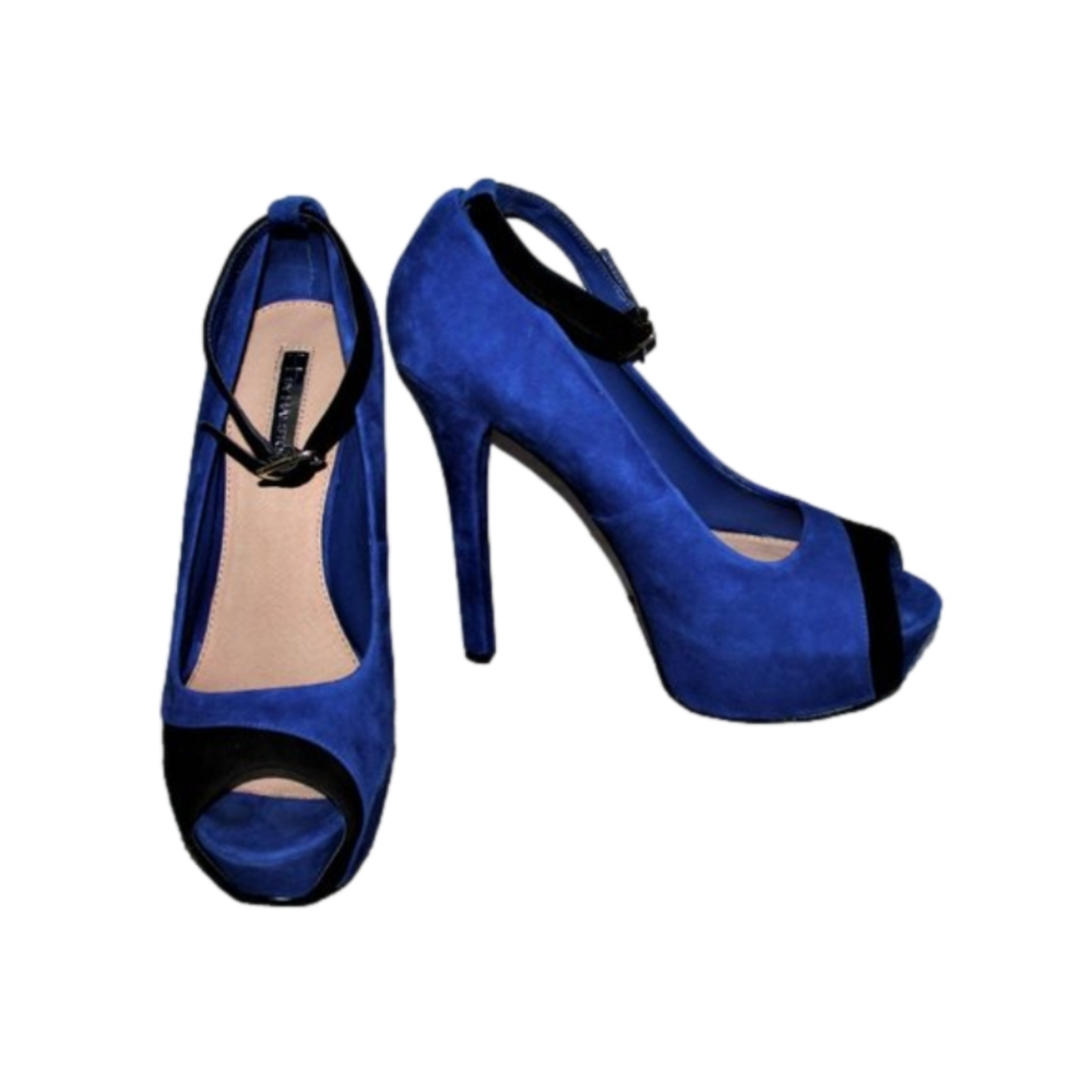 H by Halston Royal Blue and Black Suede Peep-Toe Platform Heels